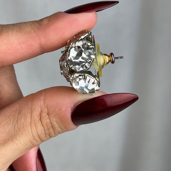 VTG 80’s CC Courtenay Crystal Star Ball Earrings White Clear Rhinestone Vintage - Picture 15 of 16